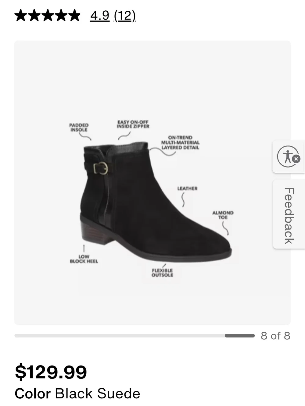 Bella Vita Beatrice Bootie Black Suede Leather Ankle Boot sz. 9.5